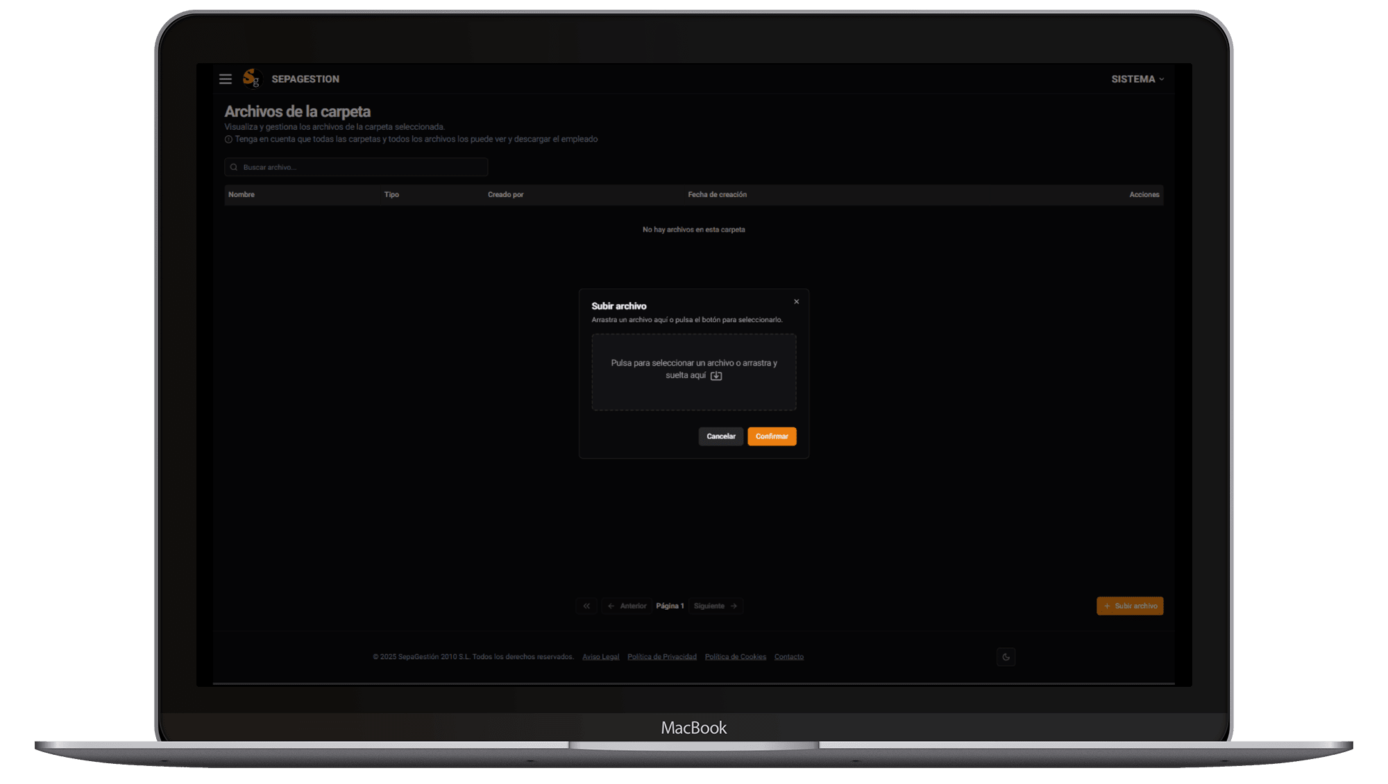Panel administrativo SepaControl